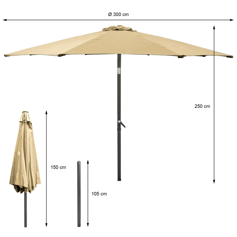 Sonnenschirm mit Kurbel inkl. LED-Solar Ø 300 cm Braun aus Polyester