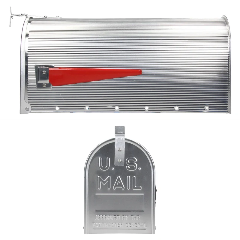 ML-Design US Mailbox mit aufrichtbarer Fahne und Wandhalterung, silber, aus Aluminium