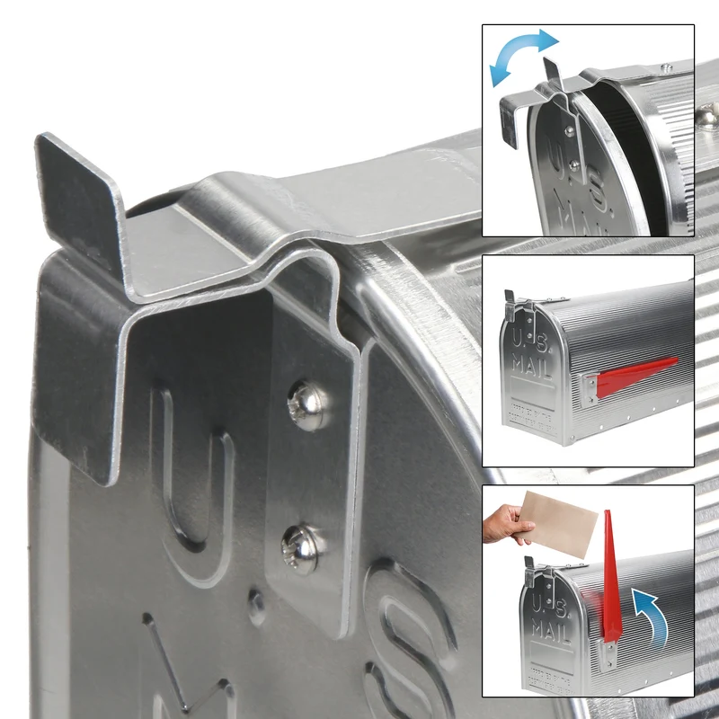ML-Design US Mailbox mit aufrichtbarer Fahne und Wandhalterung, silber, aus Aluminium