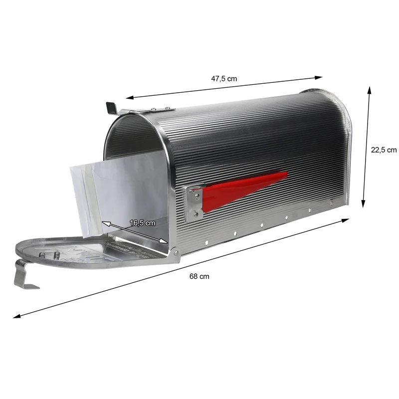 ML-Design US Mailbox mit aufrichtbarer Fahne und Wandhalterung, silber, aus Aluminium