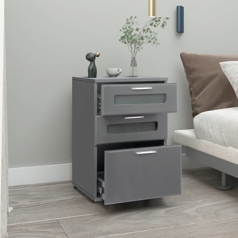 B-Ware Nachttisch mit drei Schubladen 40x60x38 cm Grau aus Holz ML-Design