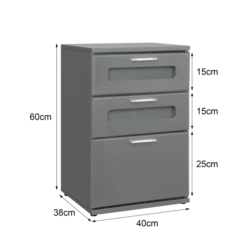 B-Ware Nachttisch mit drei Schubladen 40x60x38 cm Grau aus Holz ML-Design