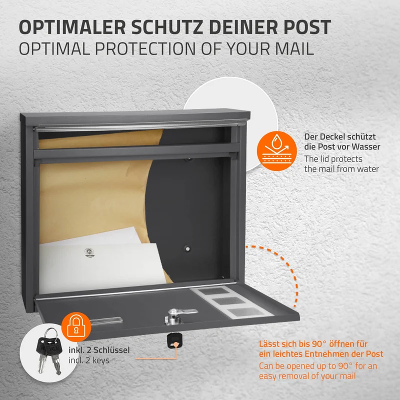 B-Ware Briefkasten 36x31,5x11,5 cm Anthrazit aus Edelstahl ML-Designl