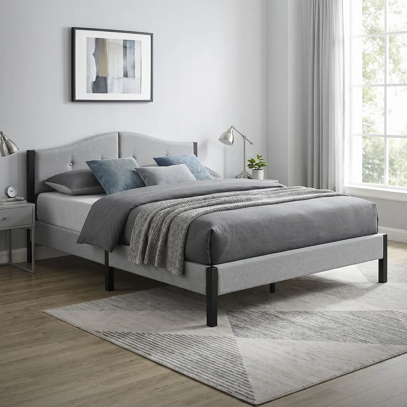 Polsterbett 140x200 cm, Grau, Doppelbett mit stabilem Bettgestell, Bett mit gepolstertes Kopfteil & Lattenrost, Jugendbett ML-Design
