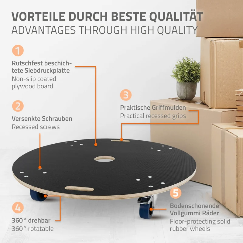 Rollbrett Möbelroller rund Ø 87 cm aus Multiplex mit Feststellbremsen Tragkraft 800 kg