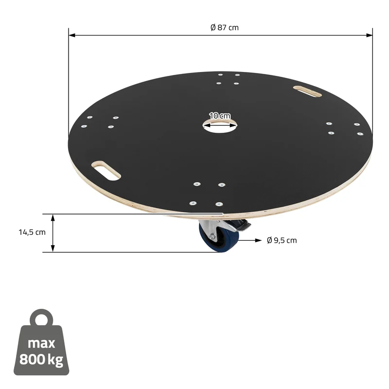Rollbrett Möbelroller rund Ø 87 cm aus Multiplex mit Feststellbremsen Tragkraft 800 kg
