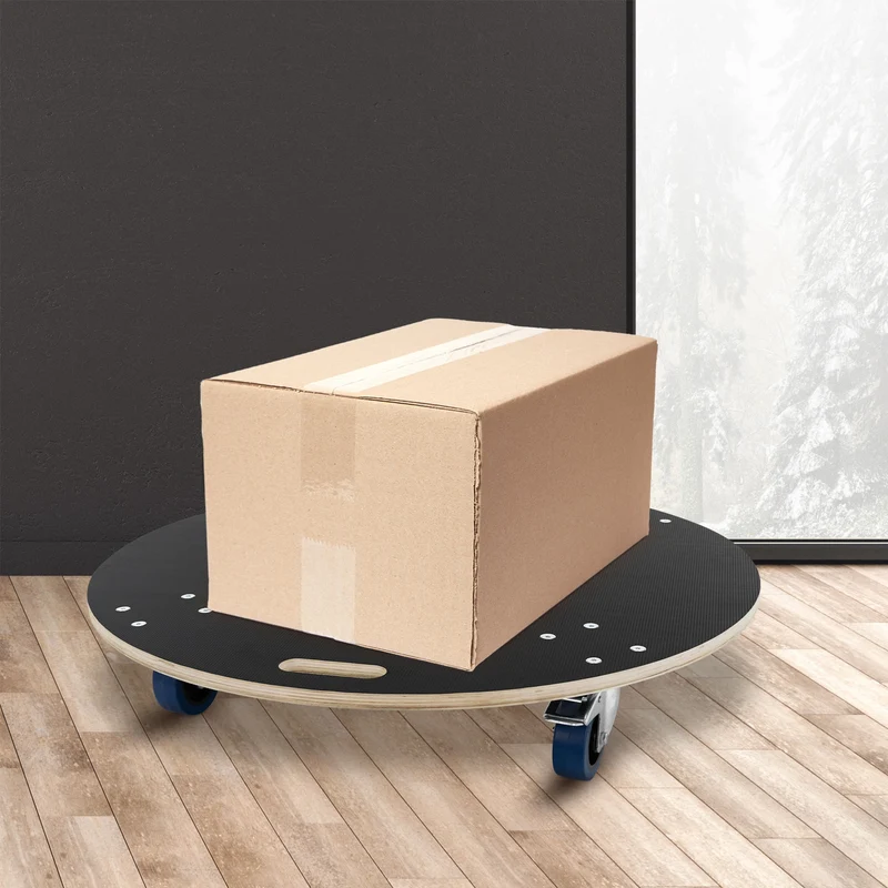 2er Set Rollbrett Möbelroller rund Ø 87 cm aus Multiplex mit Feststellbremsen Tragkraft 800 kg