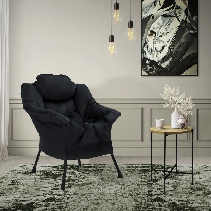 ML-DESIGN | Sessel mit Kopfkissen Seitentasche, B-Ware, aus Stoff & Stahl Schwarz Relaxsessel Wohnzimmer Lesesessel Fernsehsessel Loungesessel