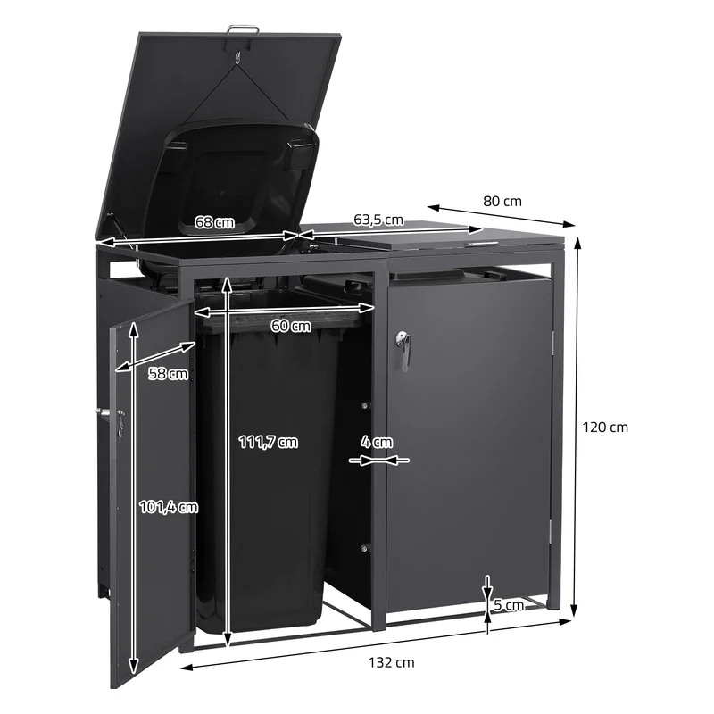 Mülltonnenbox 2er bis 240L 132x80x120 cm aus Stahl in Anthrazit ML-Design