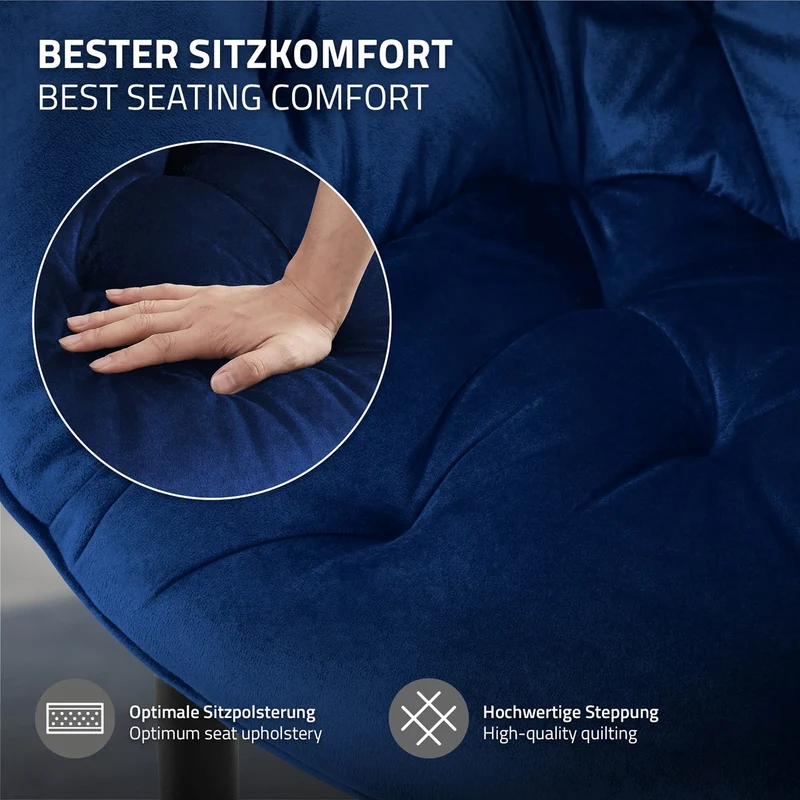 Esszimmerstuhl 6er Set mit Rücken- und Armlehnen Dunkelblau Küchenstuhl mit Microfaser-Samtbezug ML-Design