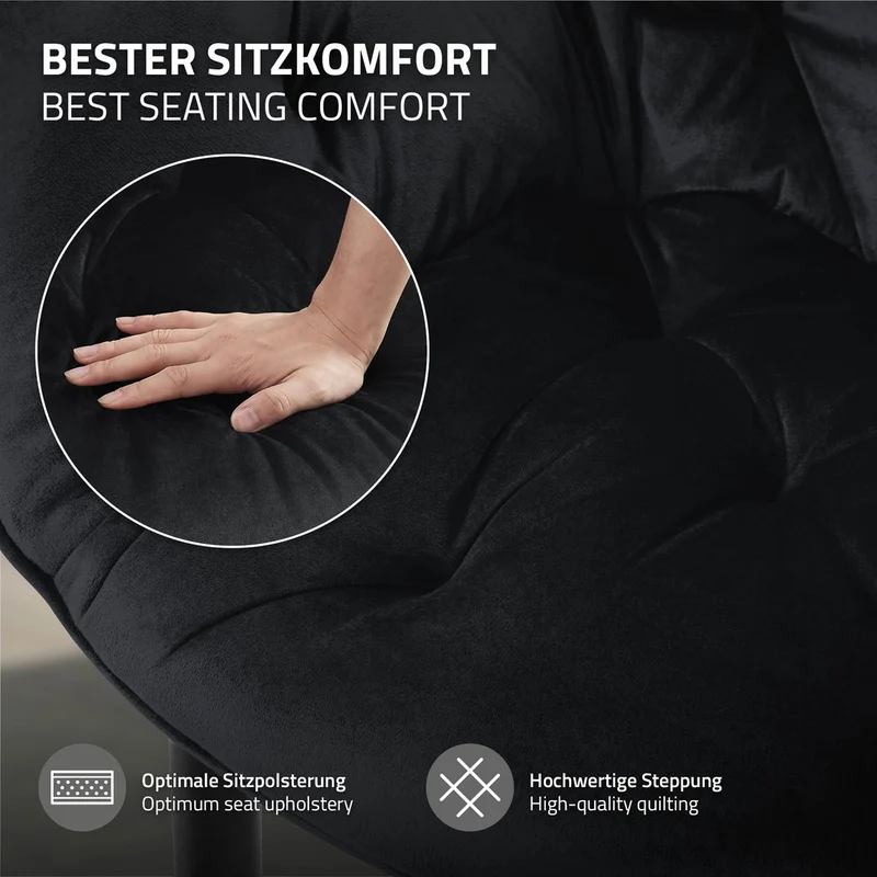 Esszimmerstuhl 4er Set mit Rücken- und Armlehnen Schwarz Küchenstuhl mit Microfaser-Samtbezug ML-Design