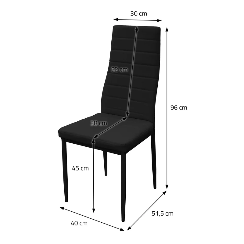 Esszimmerstühle 4er Set, Kunstleder-Bezug, Schwarz, Polsterstuhl mit Metallbeinen ML-Design