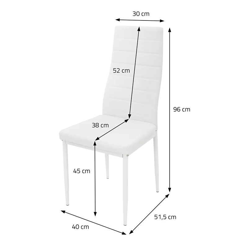 Esszimmerstühle 4er Set, Kunstleder-Bezug, Weiß, Polsterstuhl mit Metallbeinen ML-Design