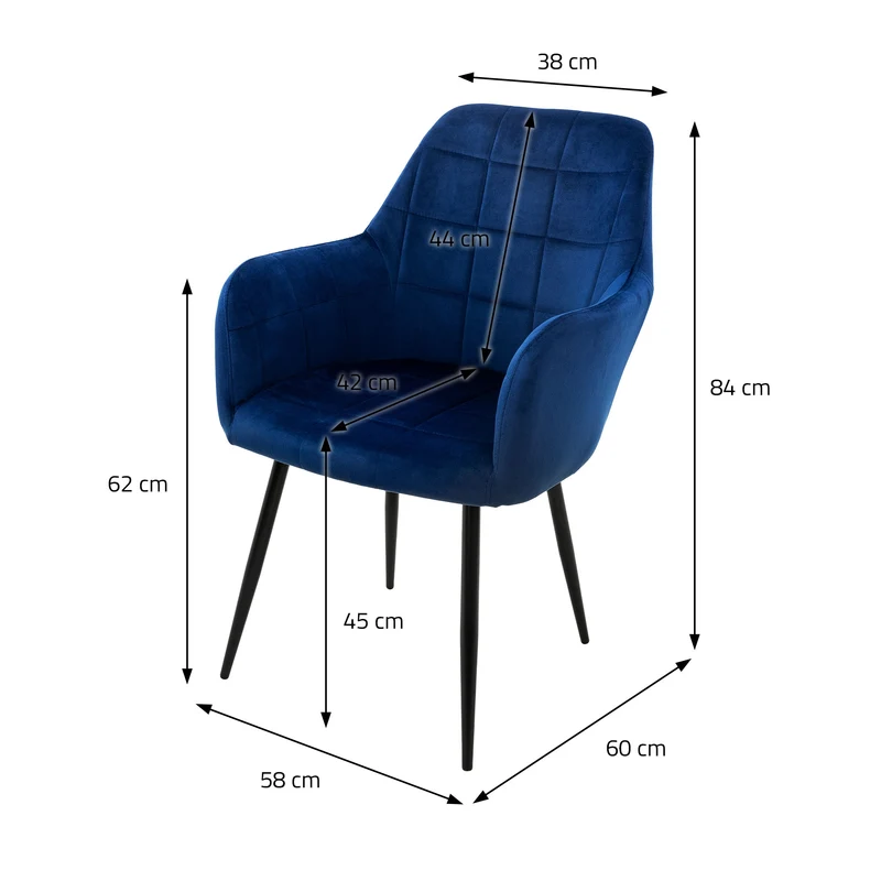 Esszimmerstuhl 4er Set Quadrat Steppung mit Rücken- und Armlehnen Dunkelblau Küchenstuhl mit Microfaser-Samtbezug ML-Design