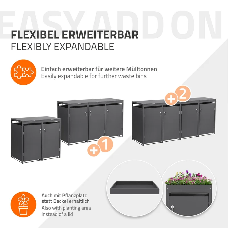 Mülltonnenbox 4er bis 240L 264x80x120 cm aus Stahl in Anthrazit ML-Design