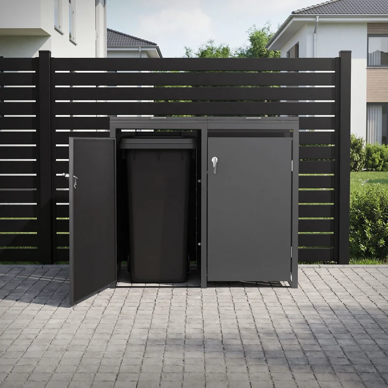 Mülltonnenbox 4er bis 240L 264x80x120 cm aus Stahl in Anthrazit ML-Design