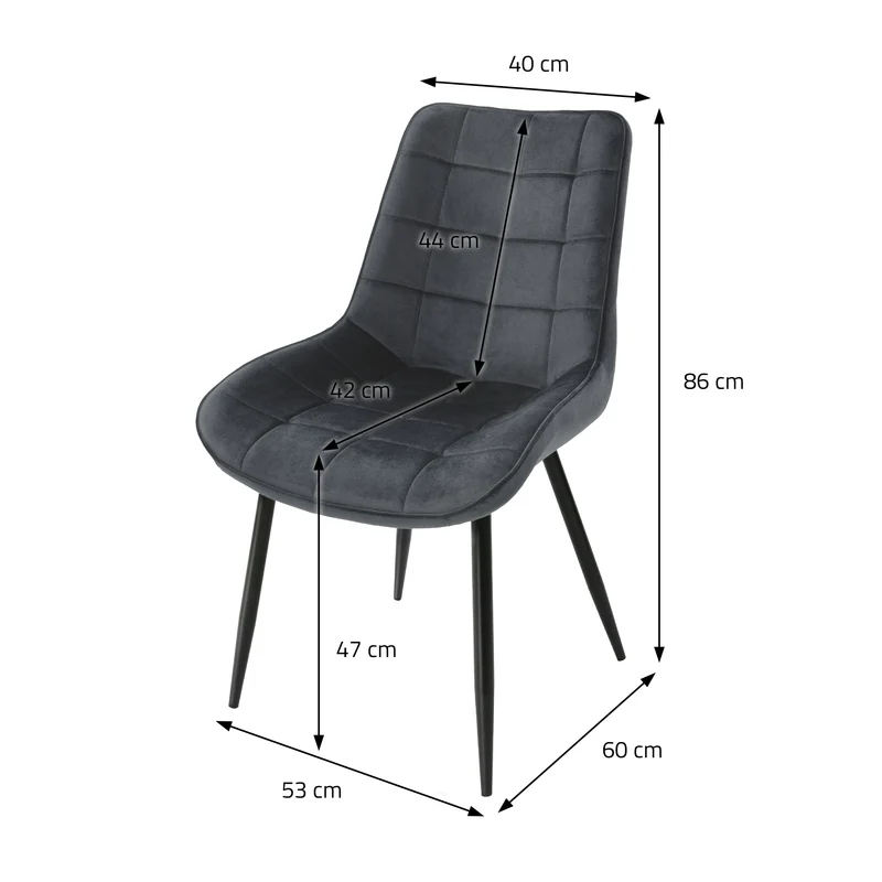 Esszimmerstuhl 4er Set Quadrat Steppung Anthrazit Samtbezug mit Metallbeinen inkl. Montagematerial ML-Design