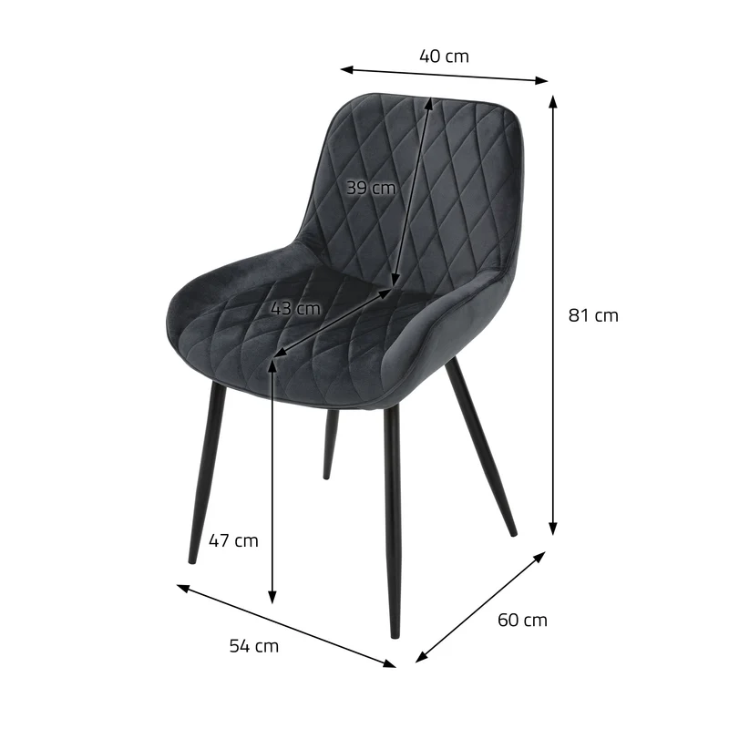 6er Set Esszimmerstuhl Rauten Steppung Anthrazit Samtbezug mit Metallbeinen & Hohe Rückenlehne inkl. Montagematerial ML-Design