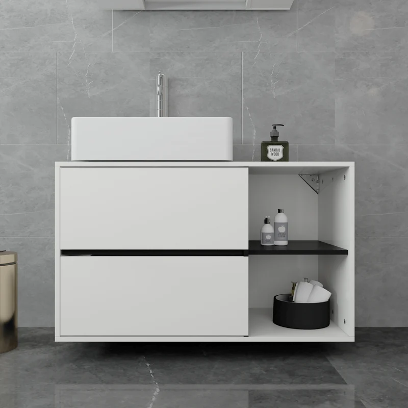 Badmöbel Set 4-Teilig modernen Stil Weiß aus Holz ML-Design