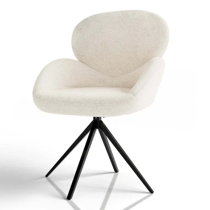 B-Ware Drehstuhl Albano Esszimmerstuhl Bouclé Stoff Creme Drehfunktion 90cm hoch 59cm