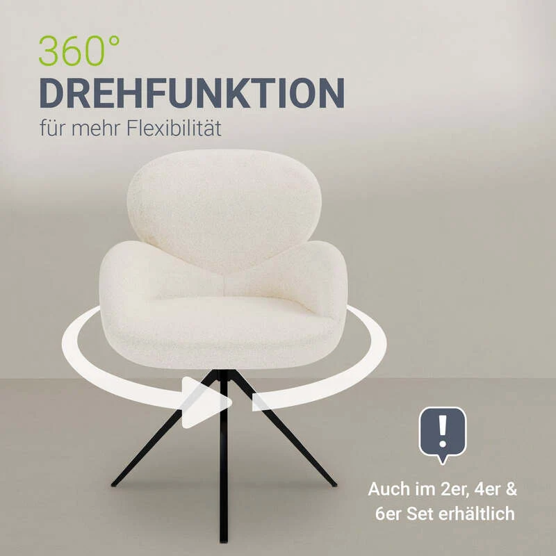B-Ware Drehstuhl Albano Esszimmerstuhl Bouclé Stoff Creme Drehfunktion 90cm hoch 59cm
