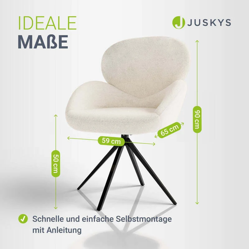 B-Ware Drehstuhl Albano Esszimmerstuhl Bouclé Stoff Creme Drehfunktion 90cm hoch 59cm