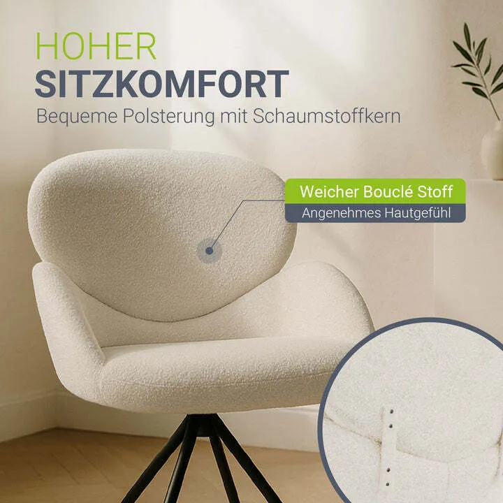 B-Ware Drehstuhl Albano Esszimmerstuhl Bouclé Stoff Creme Drehfunktion 90cm hoch 59cm