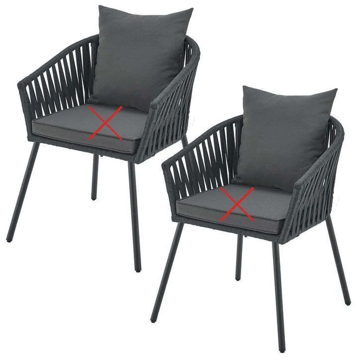 B-Ware Gartenstuhl Rope 2er Set Stuhl mit Seilgeflecht und Kissen dunkelgrau schwarz