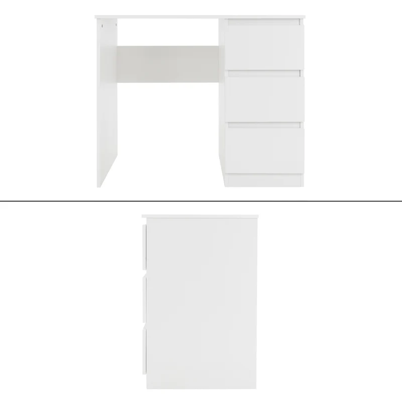 Schreibtisch mit drei Schubladen 90x76x50 cm Weiß aus Holz ML-Design