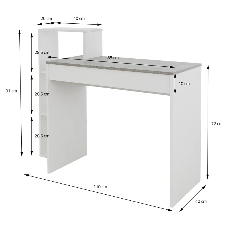 Schreibtisch mit Regal 110x72x40 cm Weiß/Beton-Optik aus Holz ML-Design