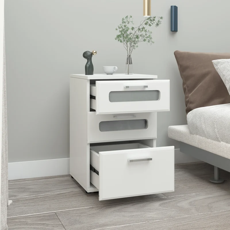 B-Ware Nachttisch mit drei Schubladen 40x60x38 cm Weiß aus Holz ML-Design
