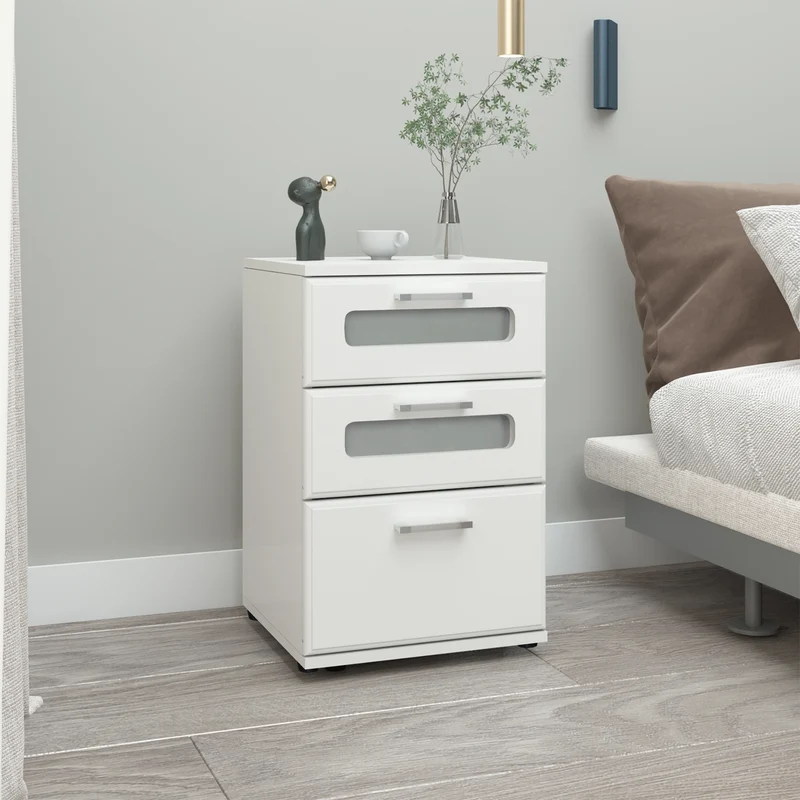 B-Ware Nachttisch mit drei Schubladen 40x60x38 cm Weiß aus Holz ML-Design