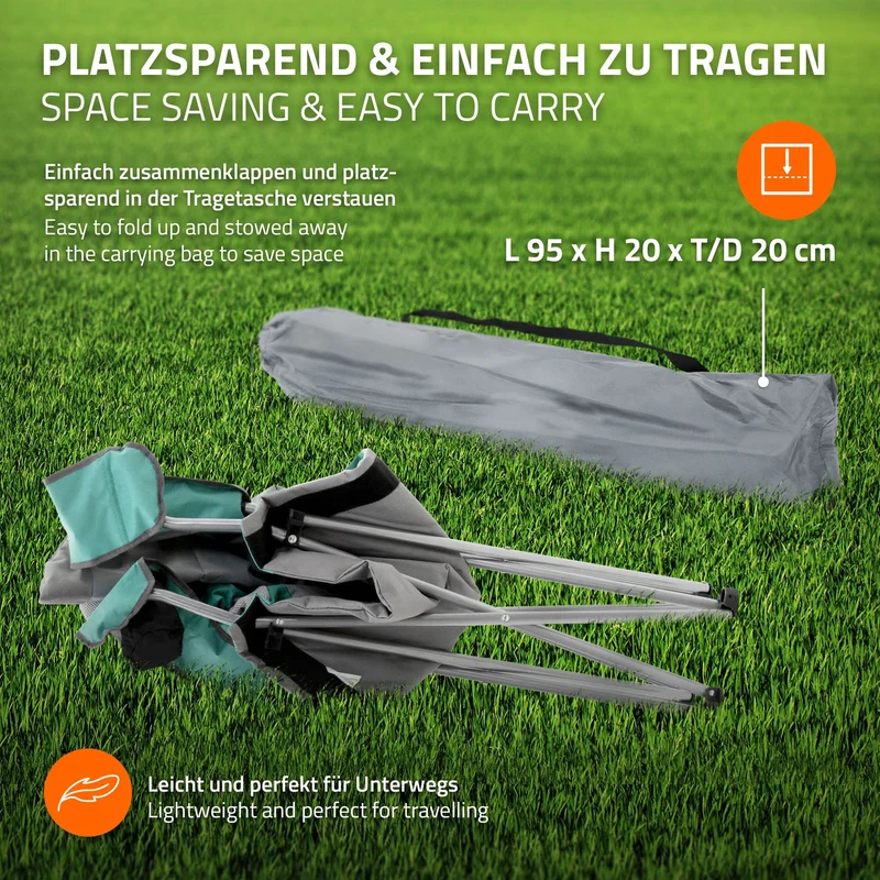 Campingstuhl 2er Set faltbar Grau-Türkis klappbarer Angelstuhl mit Getränkehalter & Tragetasche