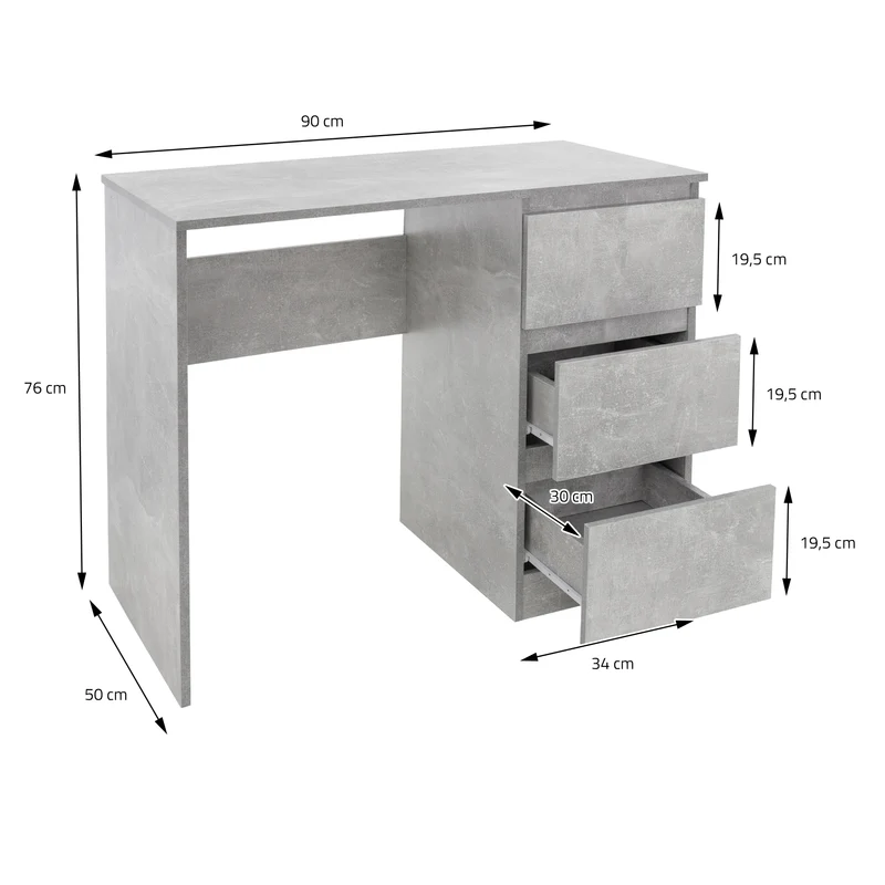 B-Ware Schreibtisch mit drei Schubladen 90x76x50 cm Grau aus Holz ML-Design