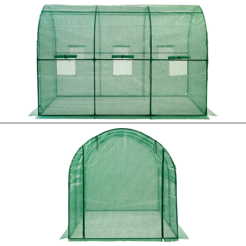 B-Ware Gewächshaus 300x200x200 cm Grün aus PE-Gitterfolie mit Metallrahmen
