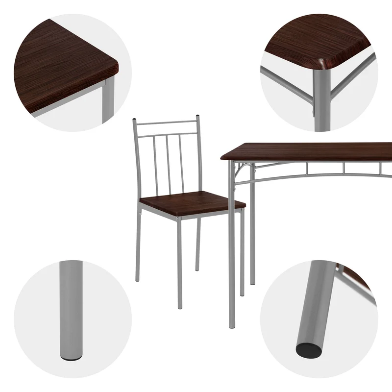 Essgruppe für 4 Personen 5-teilig mit Esstisch und 4 Stühlen Dunkelbraun aus Holz ML-Design