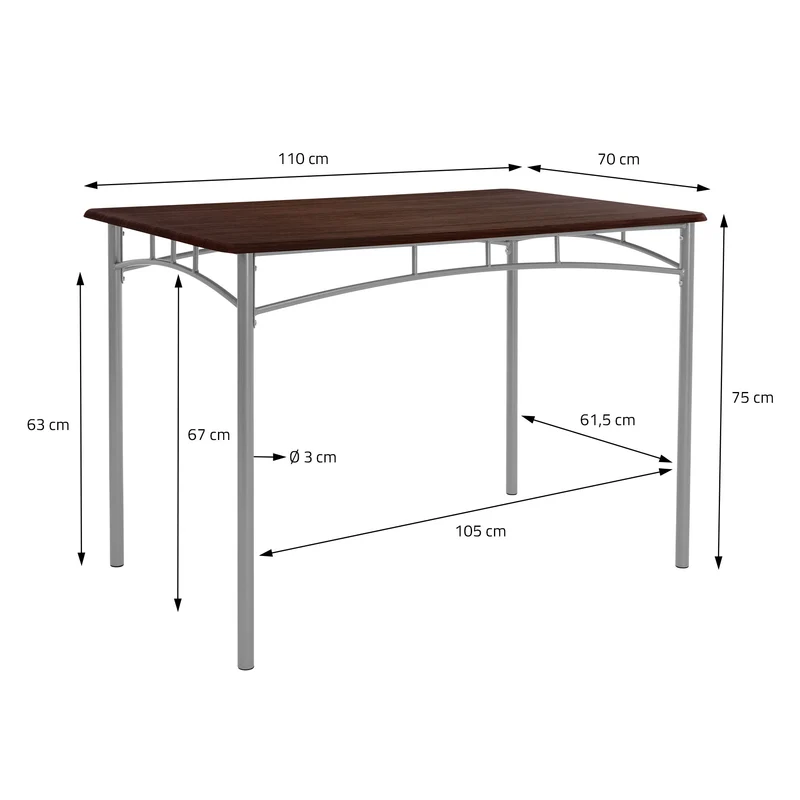 Essgruppe für 4 Personen 5-teilig mit Esstisch und 4 Stühlen Dunkelbraun aus Holz ML-Design