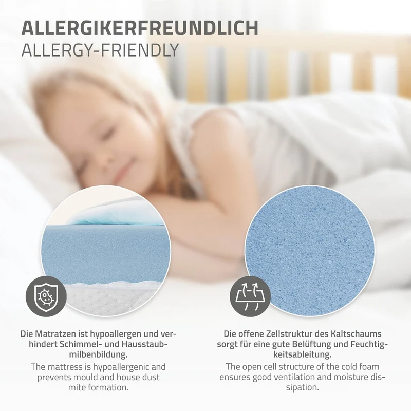 Kinderbett Hausbett 70x140 cm Natur aus Kiefernholz inkl. Matratze H-10cm Rausfallschutz Dach und Lattenrost ML-Design