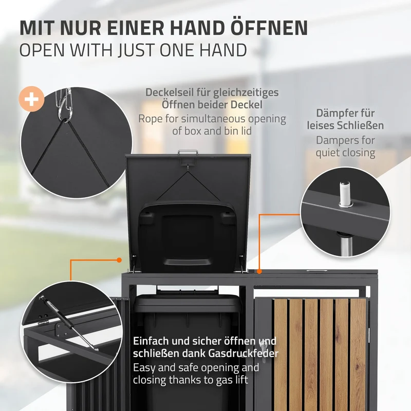 Mülltonnenbox 4er bis 240L 264x80x120 cm aus Stahl in Eichenoptik ML-Design