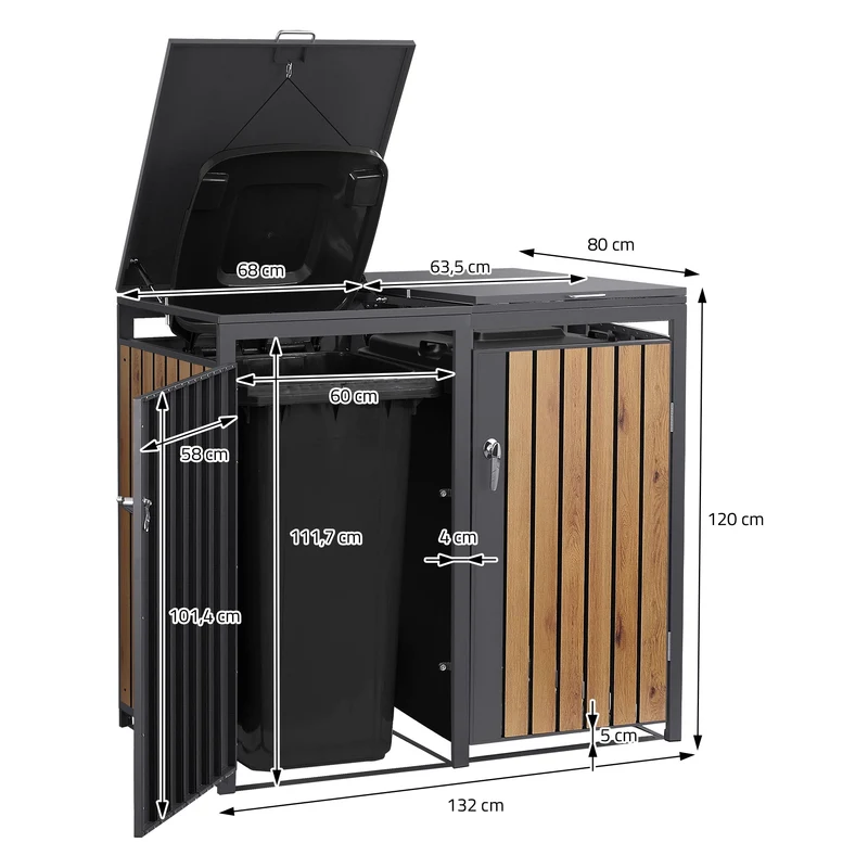 Mülltonnenbox 4er bis 240L 264x80x120 cm aus Stahl in Eichenoptik ML-Design