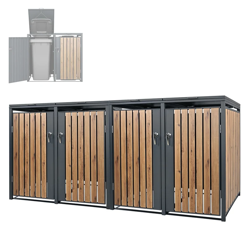 Mülltonnenbox 4er bis 240L 264x80x120 cm aus Stahl in Eichenoptik ML-Design