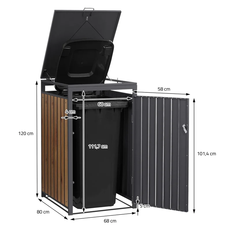 Mülltonnenbox 3er bis 240L 200x80x120 cm aus Stahl in Eichenoptik ML-Design