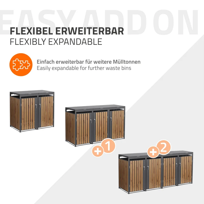 Mülltonnenbox 2er bis 240L 132x80x120 cm aus Stahl in Eichenoptik ML-Design