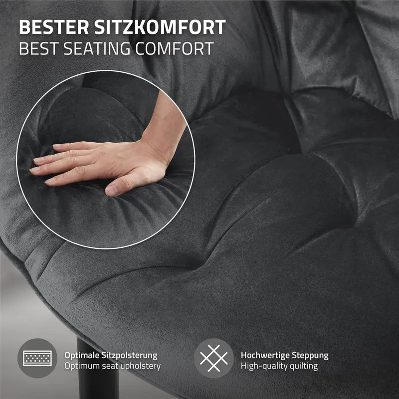 B-Ware Esszimmerstuhl 2er Set mit Rücken- und Armlehnen Anthrazit Küchenstuhl mit Microfaser-Samtbezug ML-Design