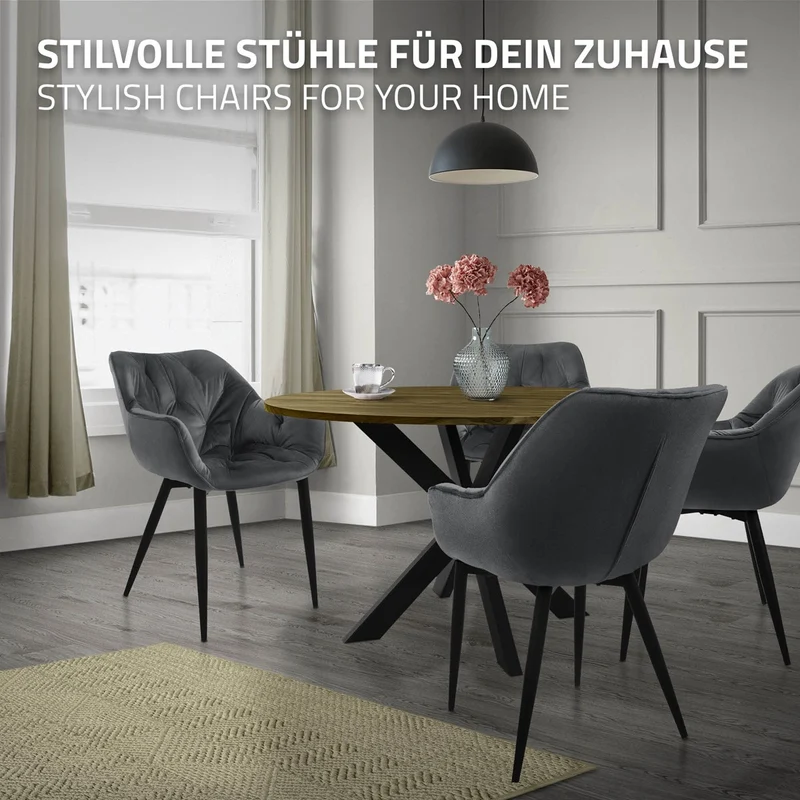 B-Ware Esszimmerstuhl 2er Set mit Rücken- und Armlehnen Anthrazit Küchenstuhl mit Microfaser-Samtbezug ML-Design