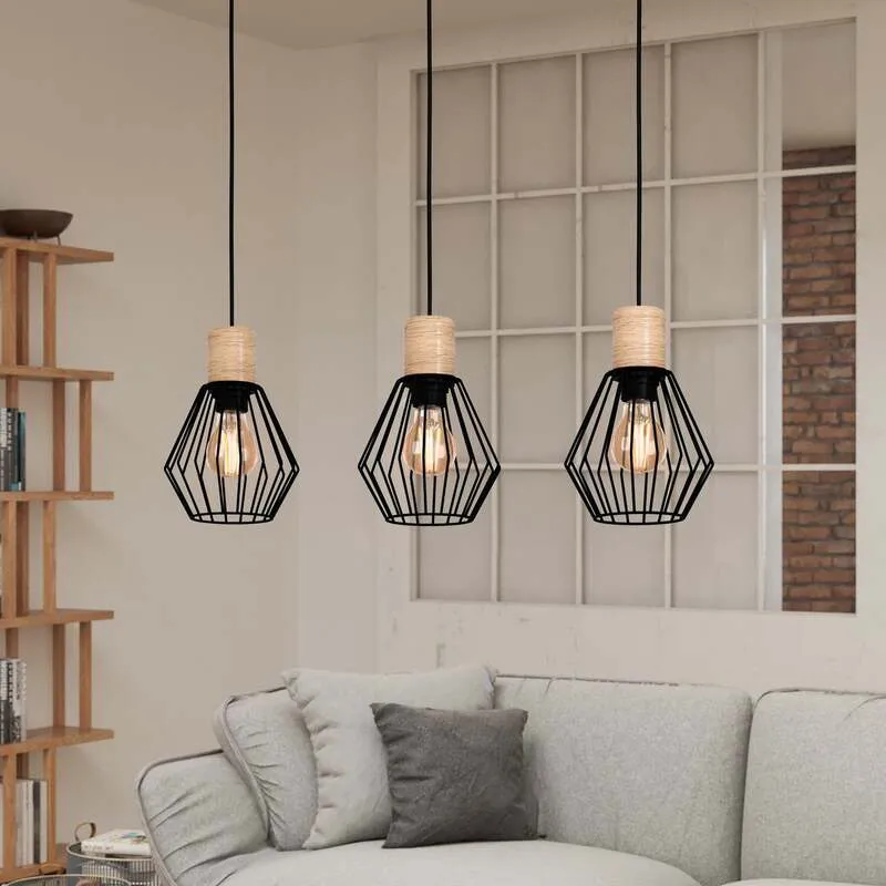 B-Ware Eglo Hängeleuchte Pendelleuchte Palmorla 3-flammig dimmbar schwarz Holz 76x16cm