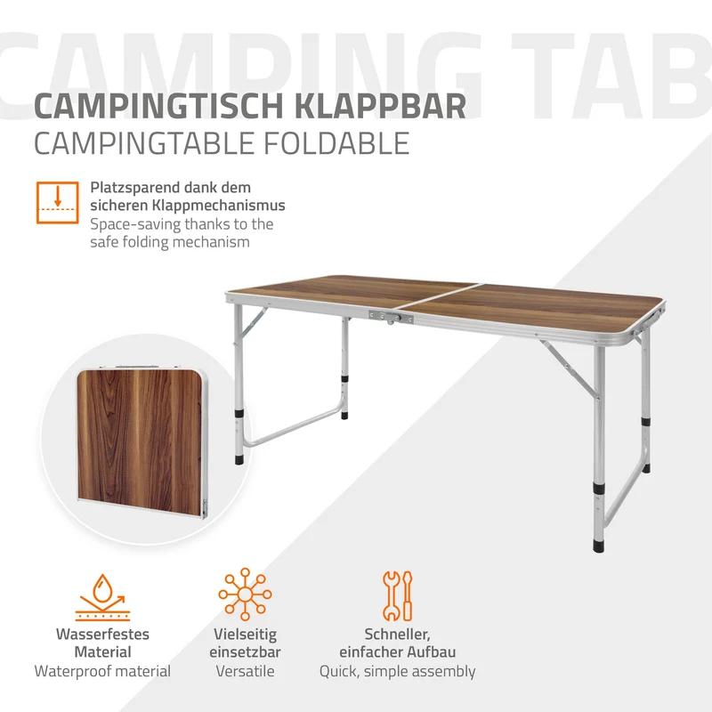 B-Ware Campingtisch mit Tragegriff 120 cm Braun aus Aluminium und MDF