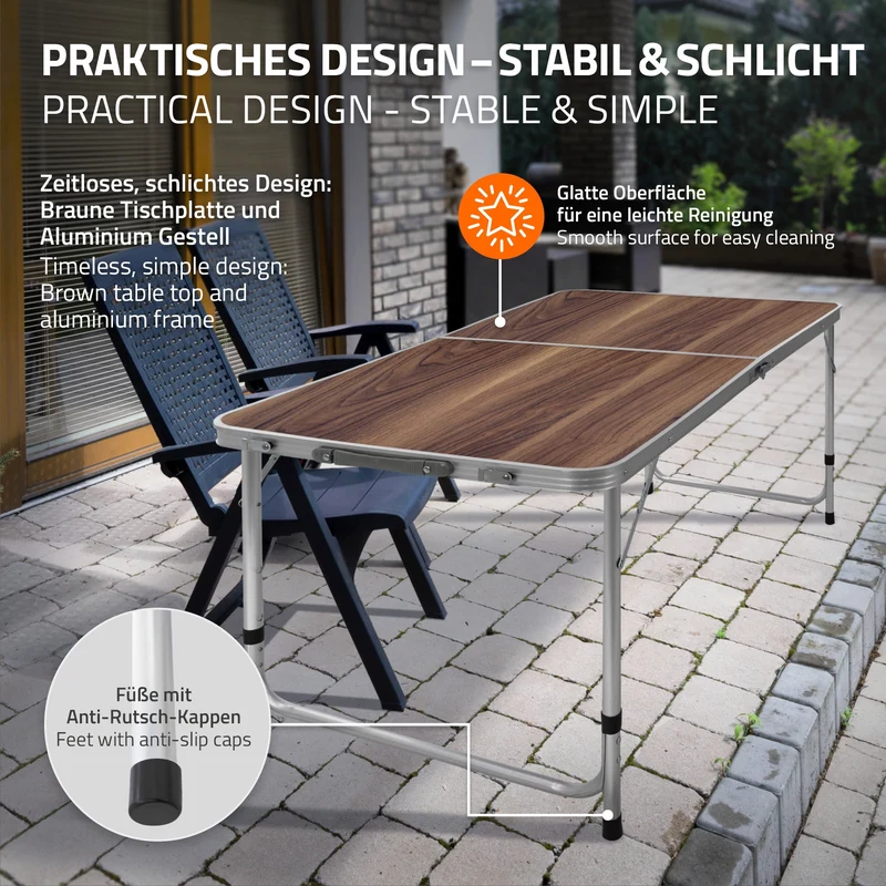 B-Ware Campingtisch mit Tragegriff 120 cm Braun aus Aluminium und MDF