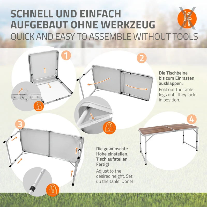 B-Ware Campingtisch mit Tragegriff 120 cm Braun aus Aluminium und MDF