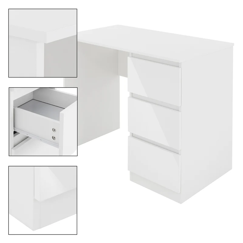Schreibtisch mit drei Schubladen 90x76x50 cm Weiß aus Pressspan ML-Design